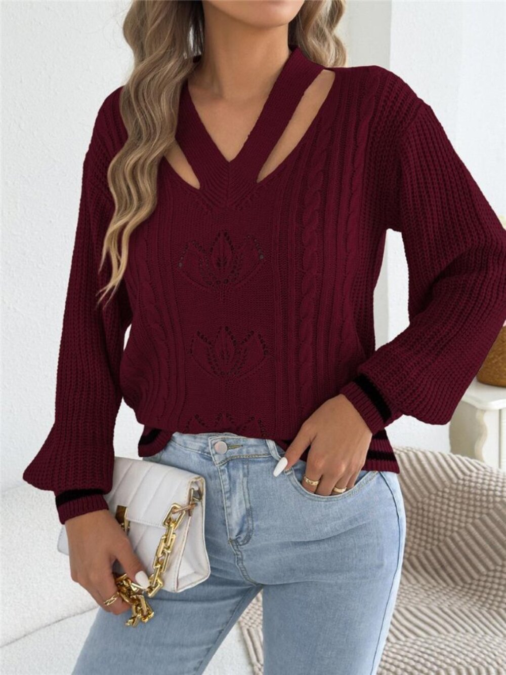 Cutout Cable Knit Sweater